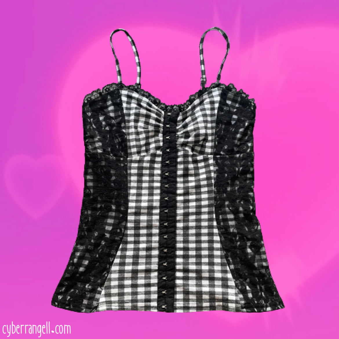 Gingham print lace corset top