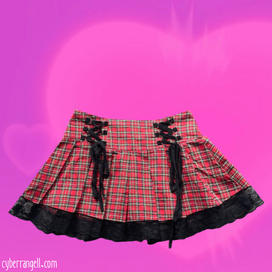 Tartan and lace mini skirt