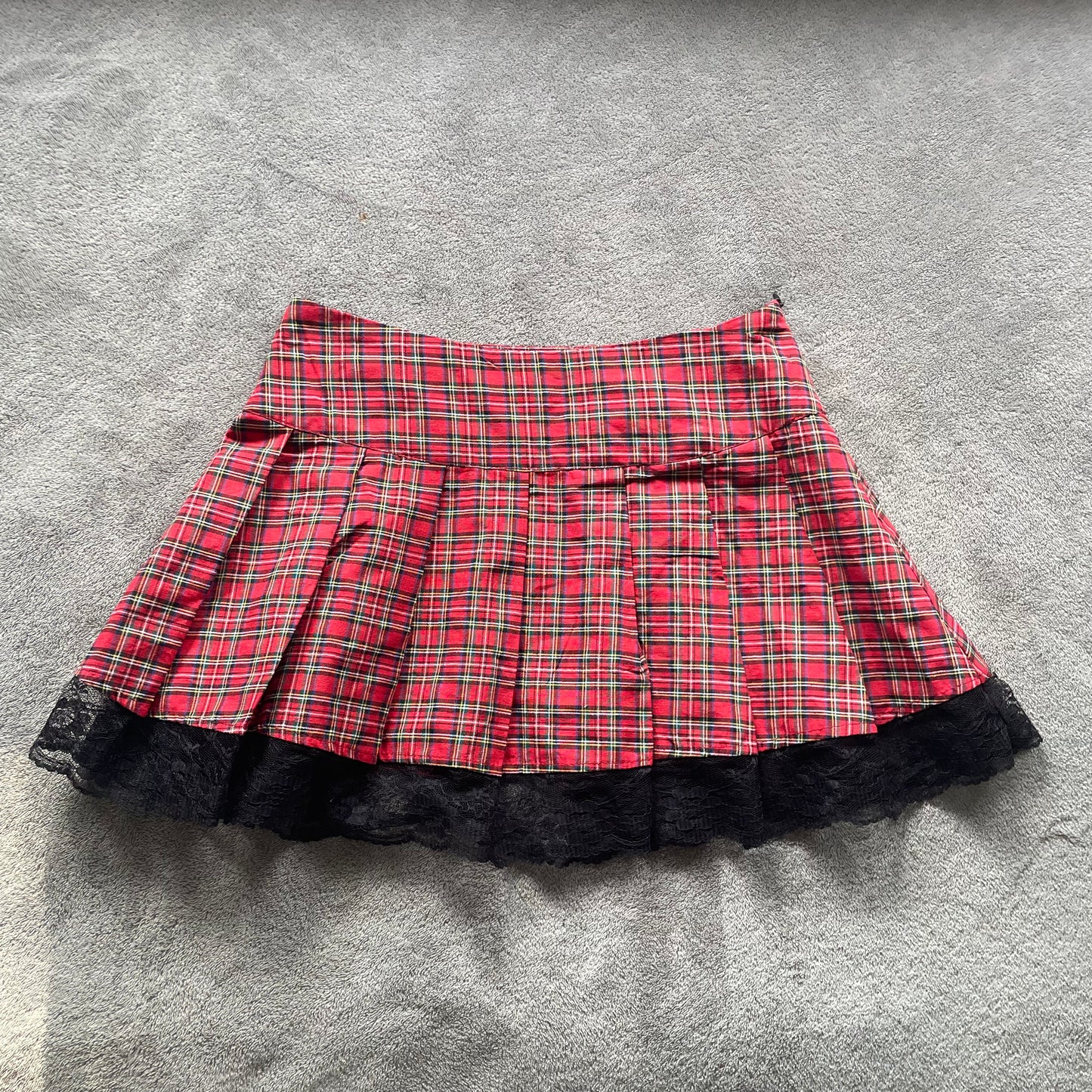 Tartan and lace mini skirt