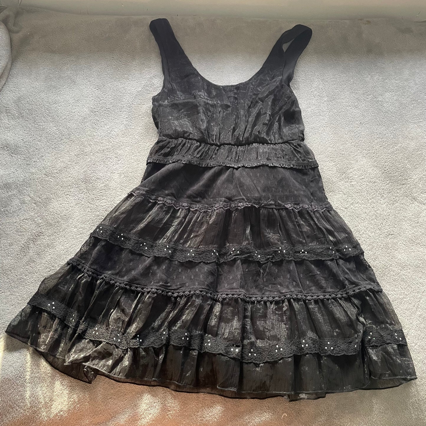 Black ruffle tier mini dress