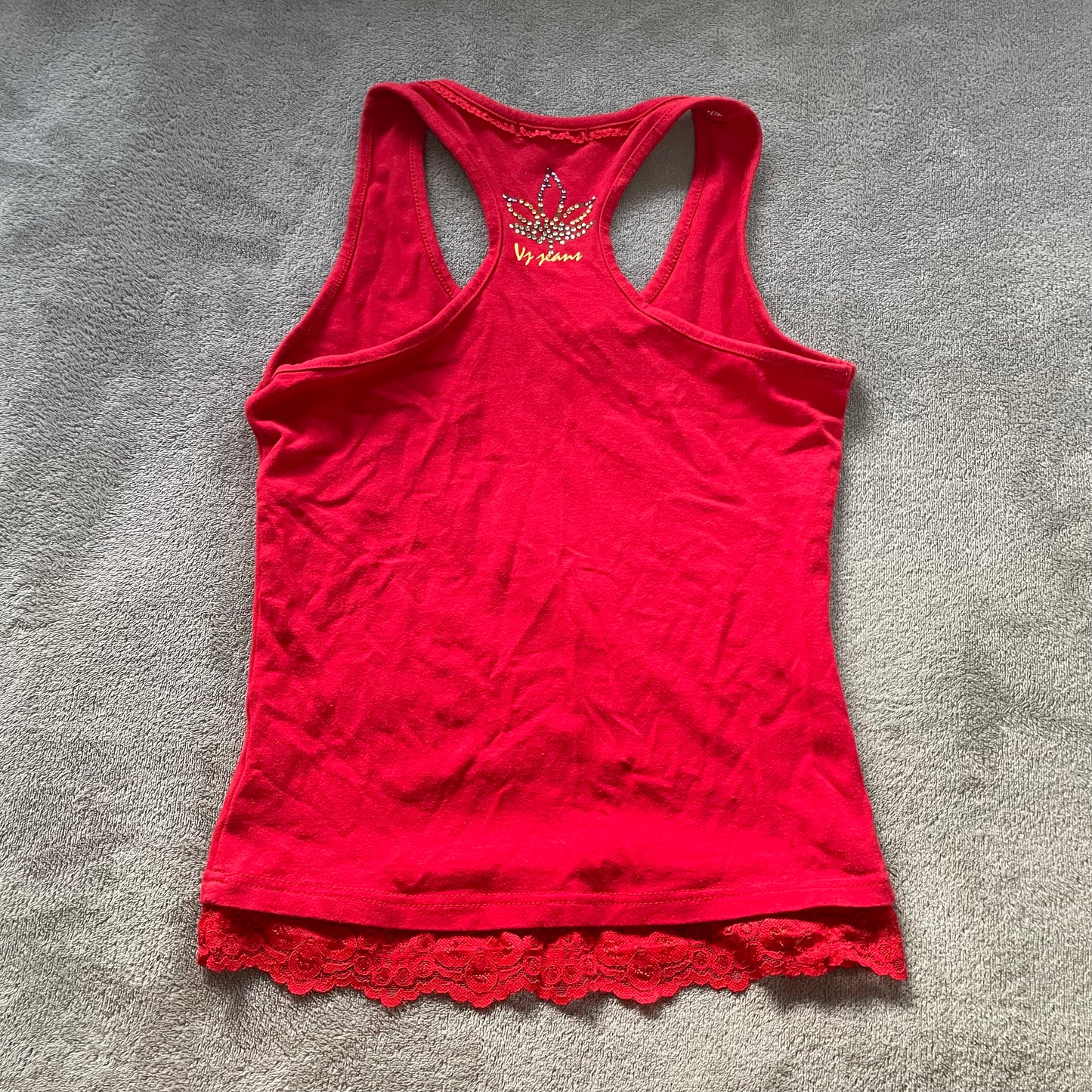 Red graphic racerback tank top