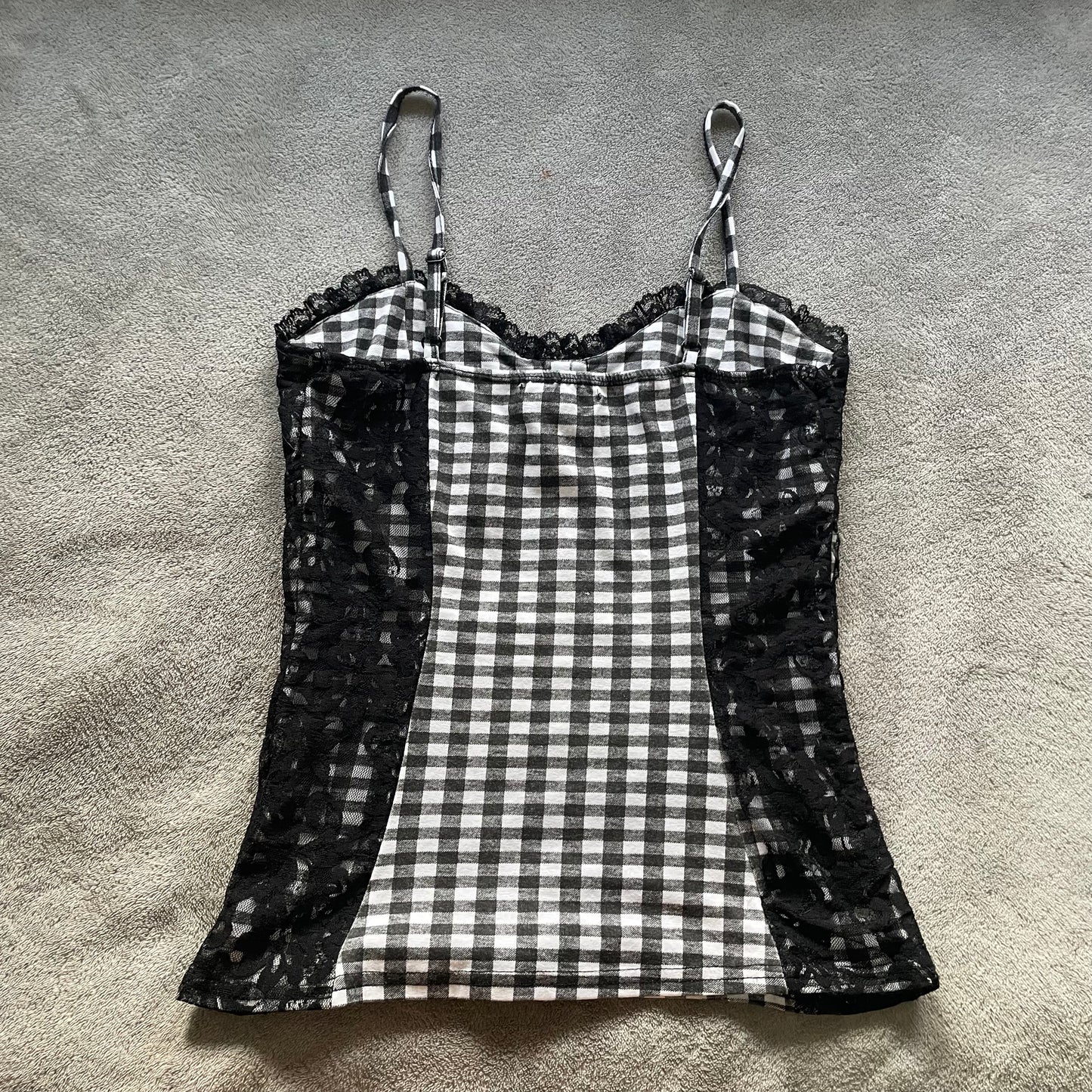 Gingham print lace corset top