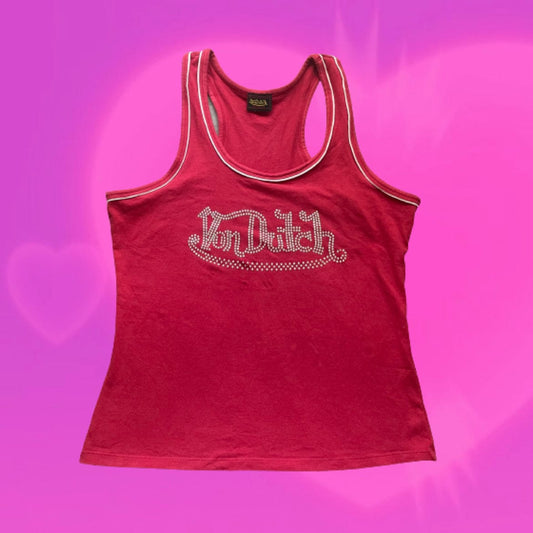 Von Dutch rhinestone graphic tank top