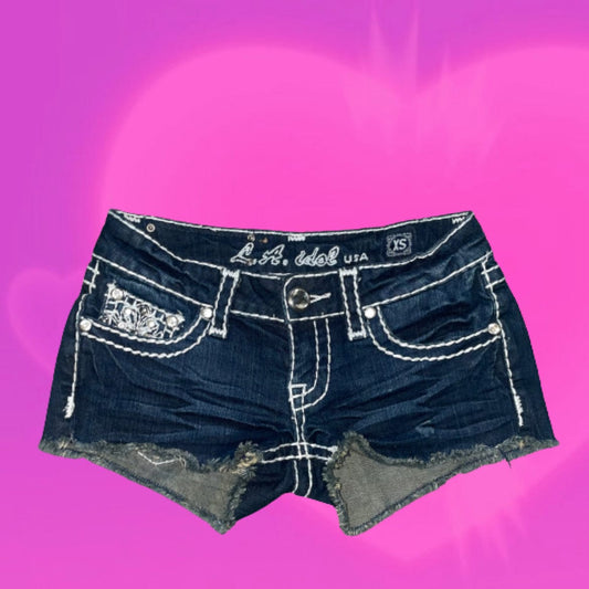 LA Idol rhinestone denim booty shorts