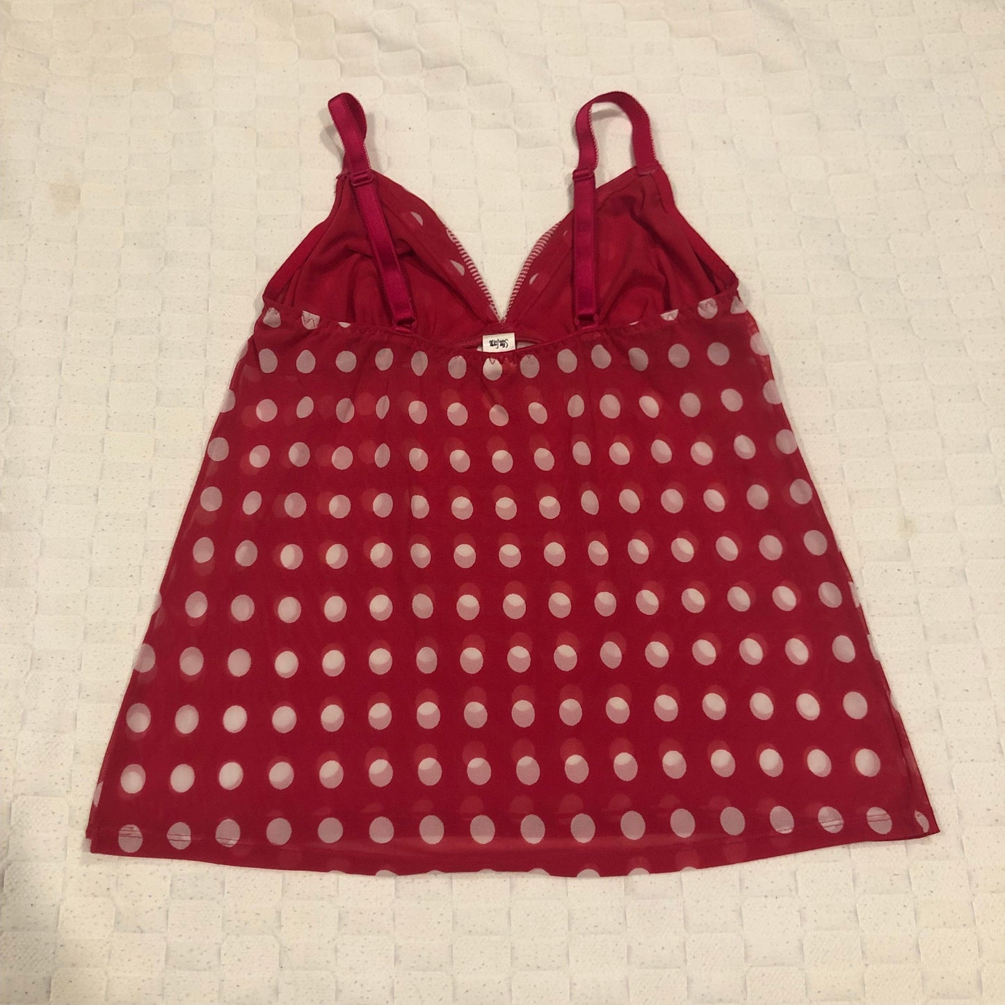 Slim Form red and white polka dot mesh cami