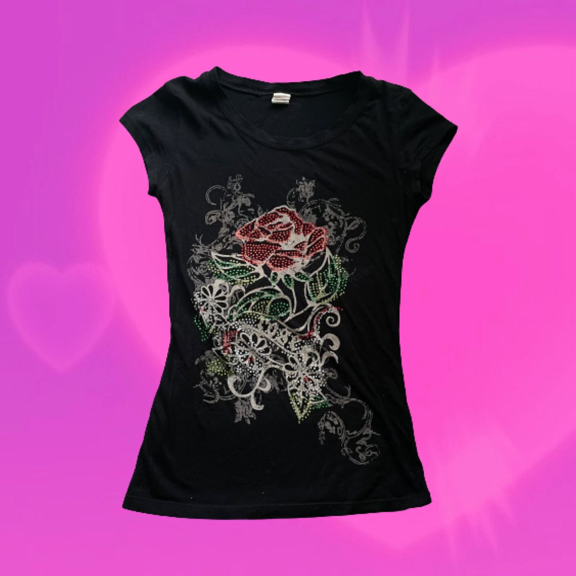 Rose rhinestone graphic tee