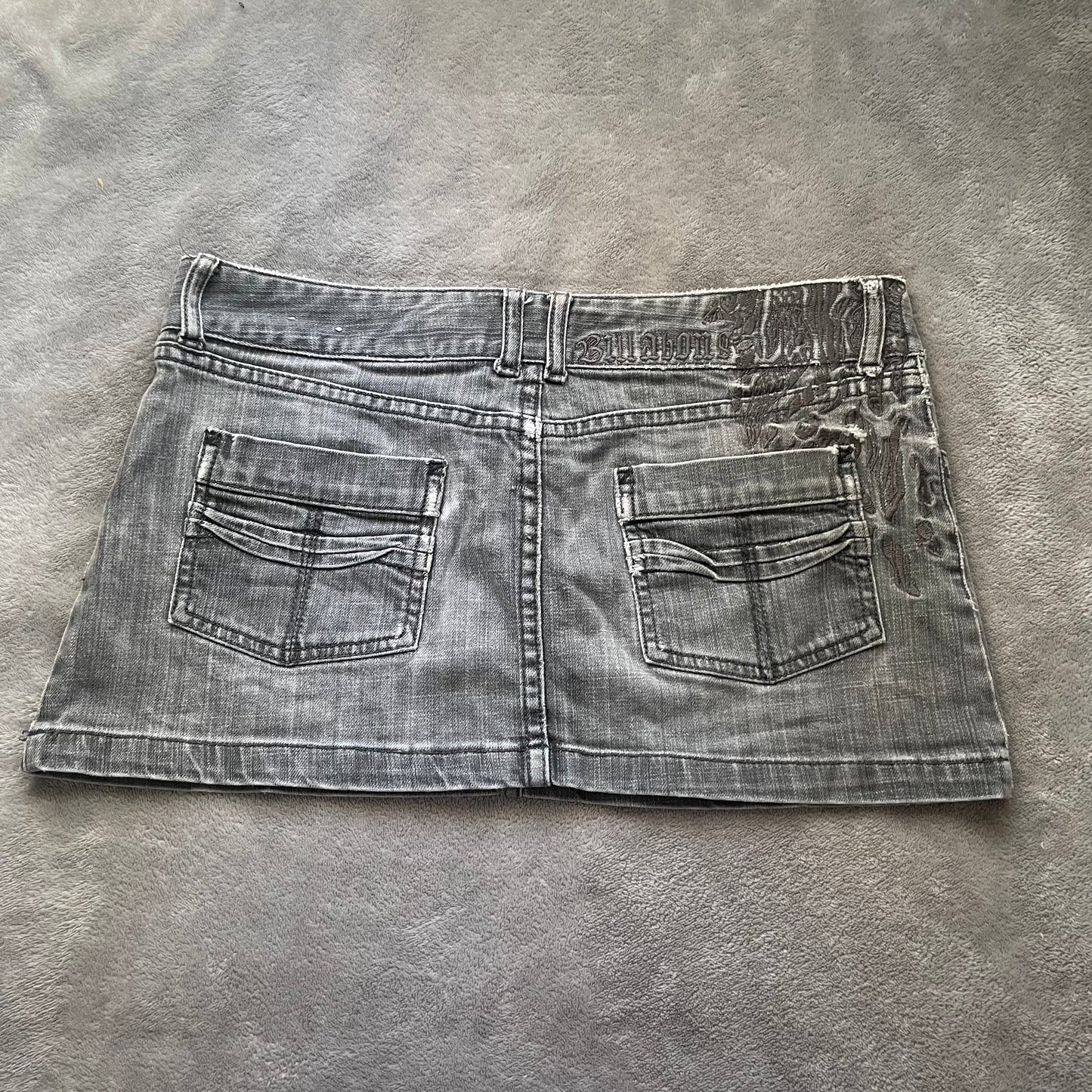 Billabong denim mini skirt with sick embroidery details