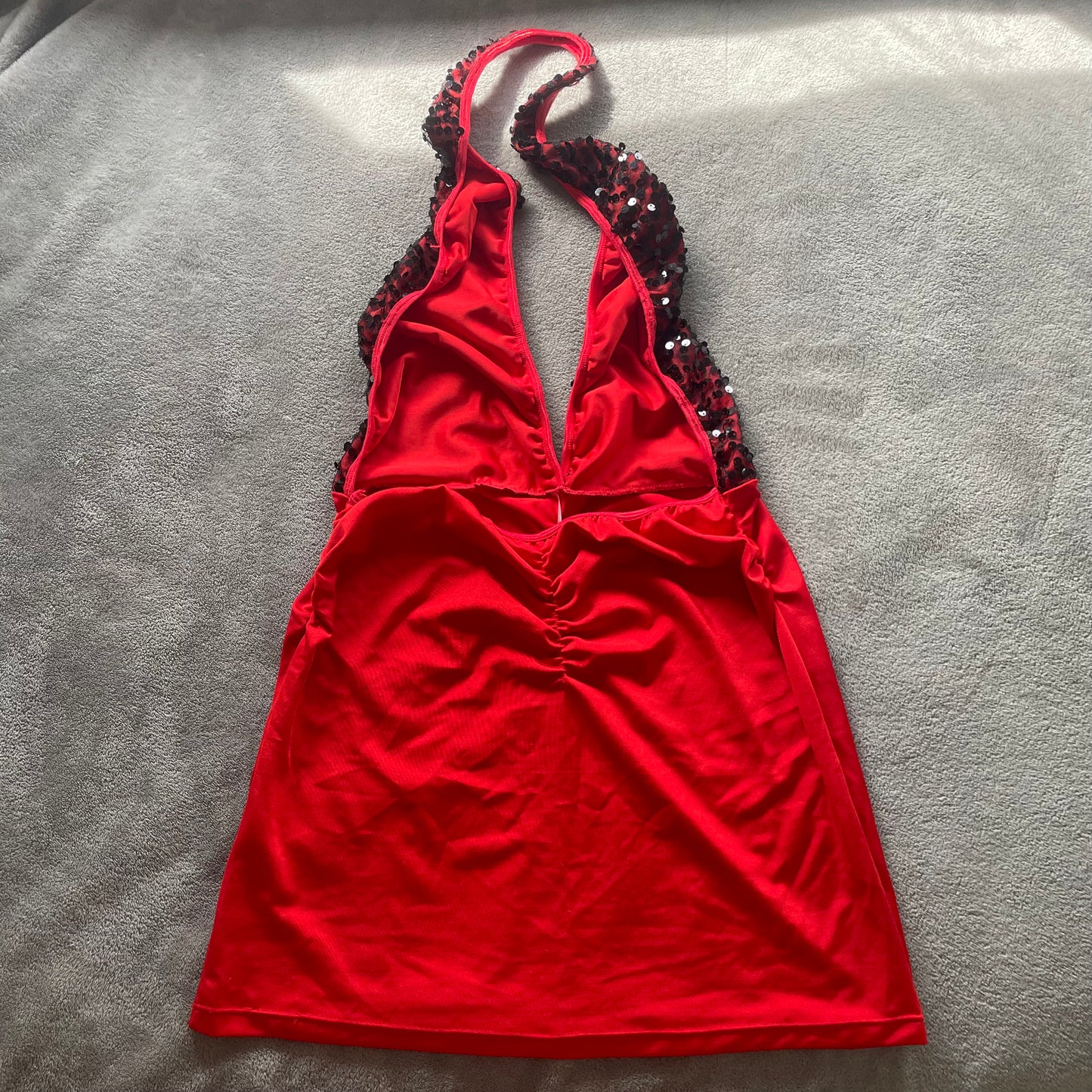 Red sequin halter neck top