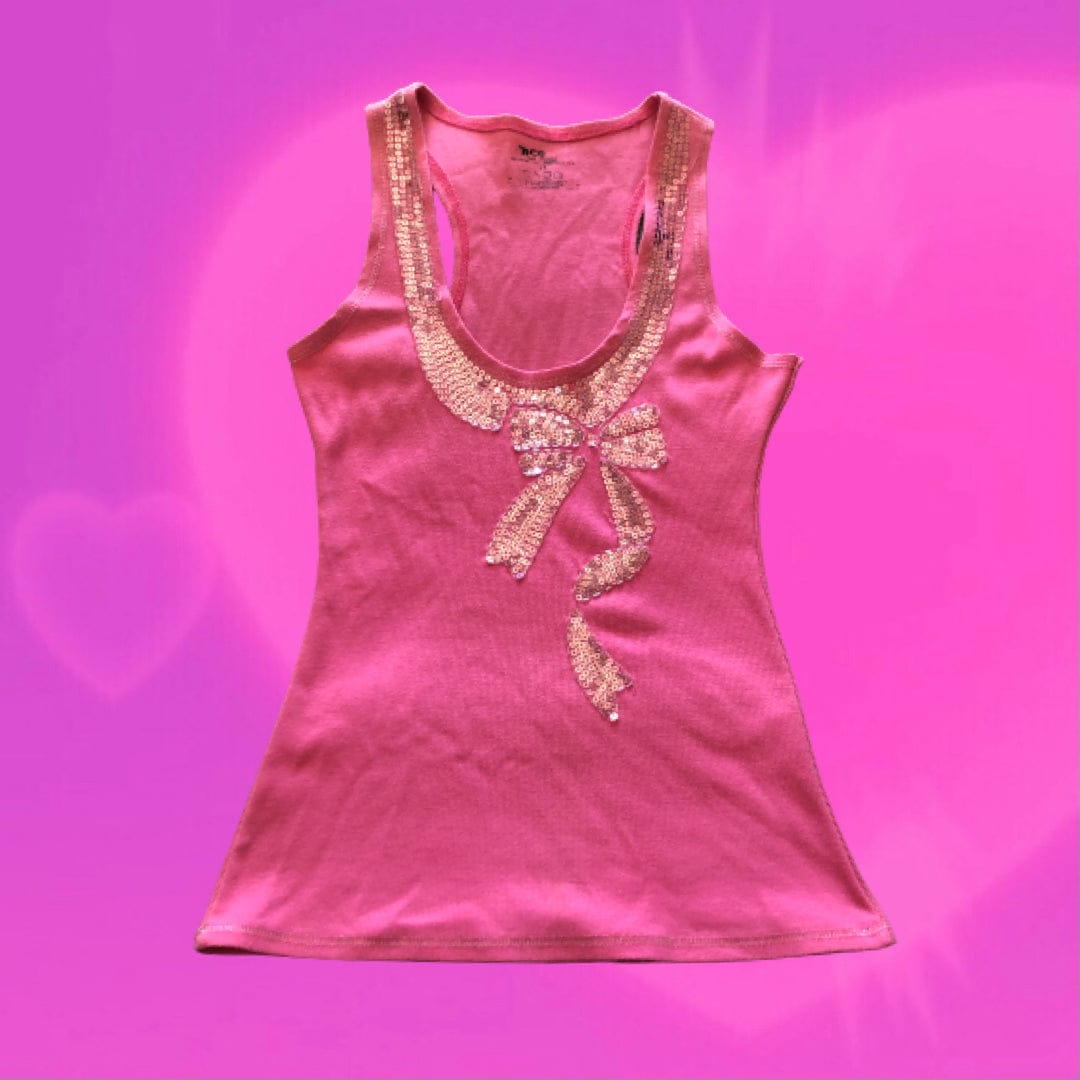 Face Off sequin bow tank top