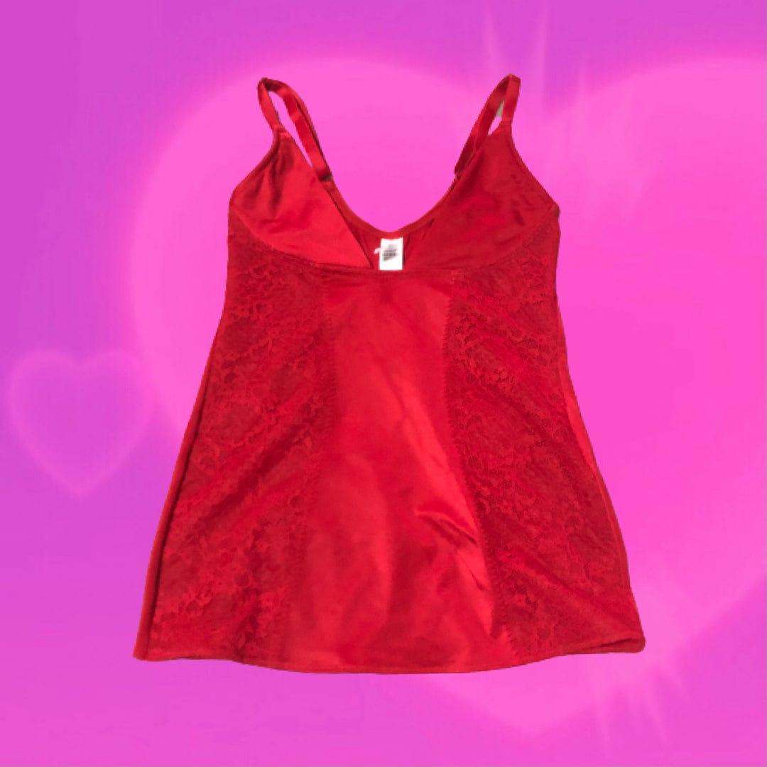 Red silk and lace cami top