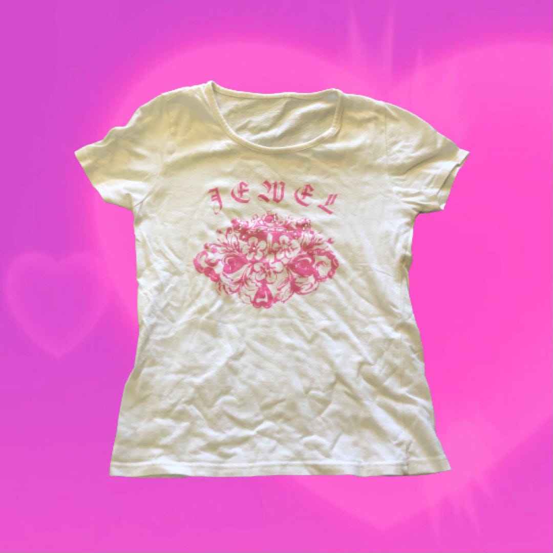 Jewel graphic baby tee with rhinestones