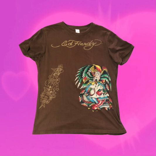 Ed Hardy graphic rhinestone tee