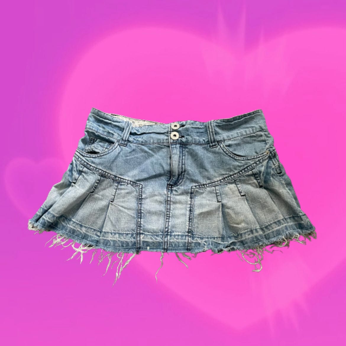 Worn out, pleated denim mini skirt