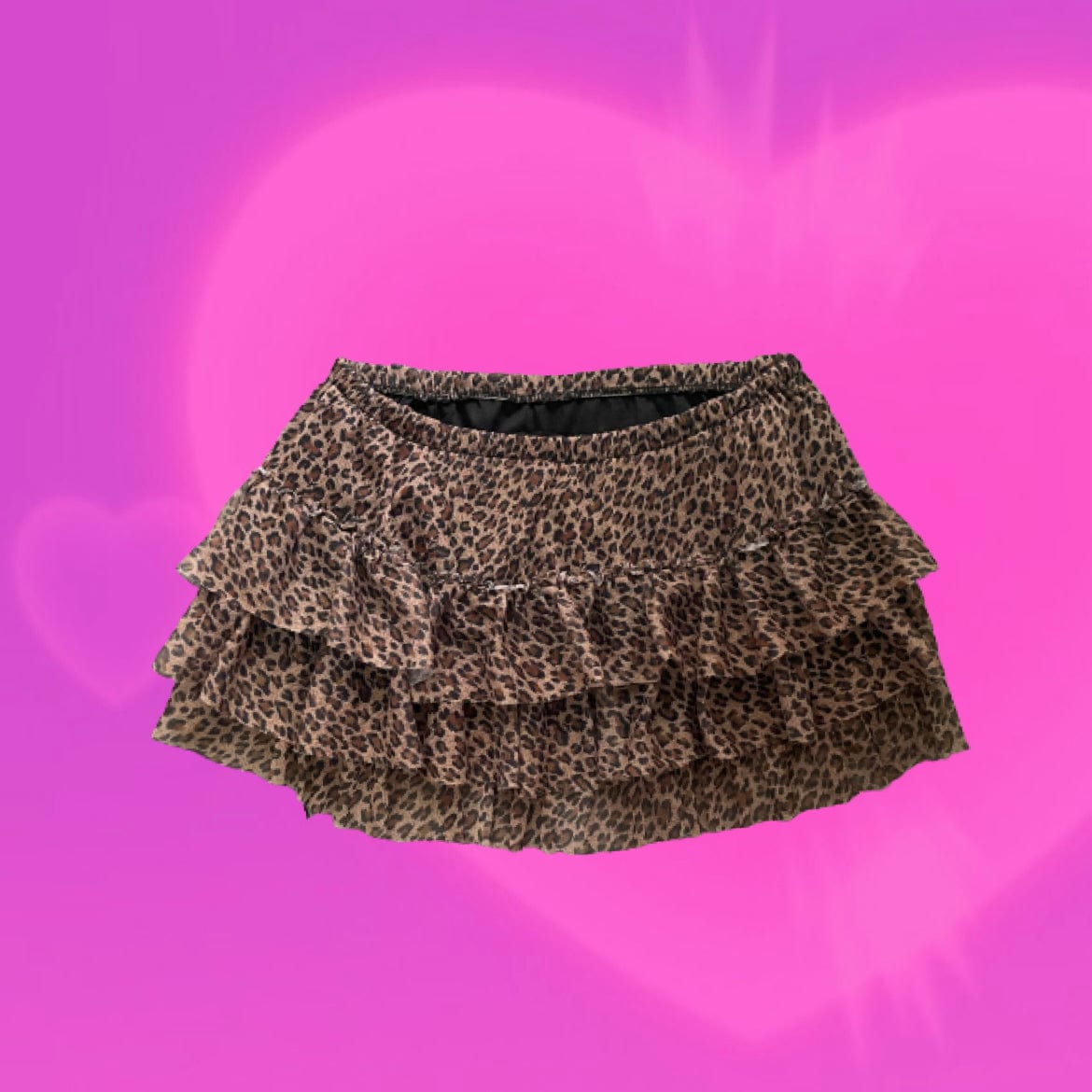 Leopard print mesh ruffle mini skirt