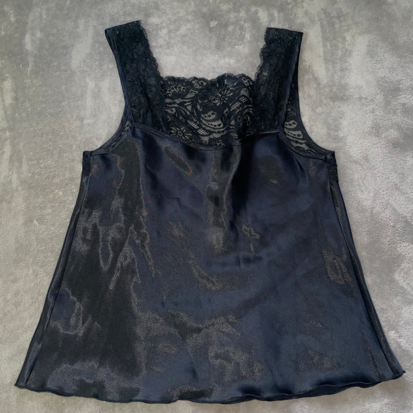 Diamond cut lace and satin cami top