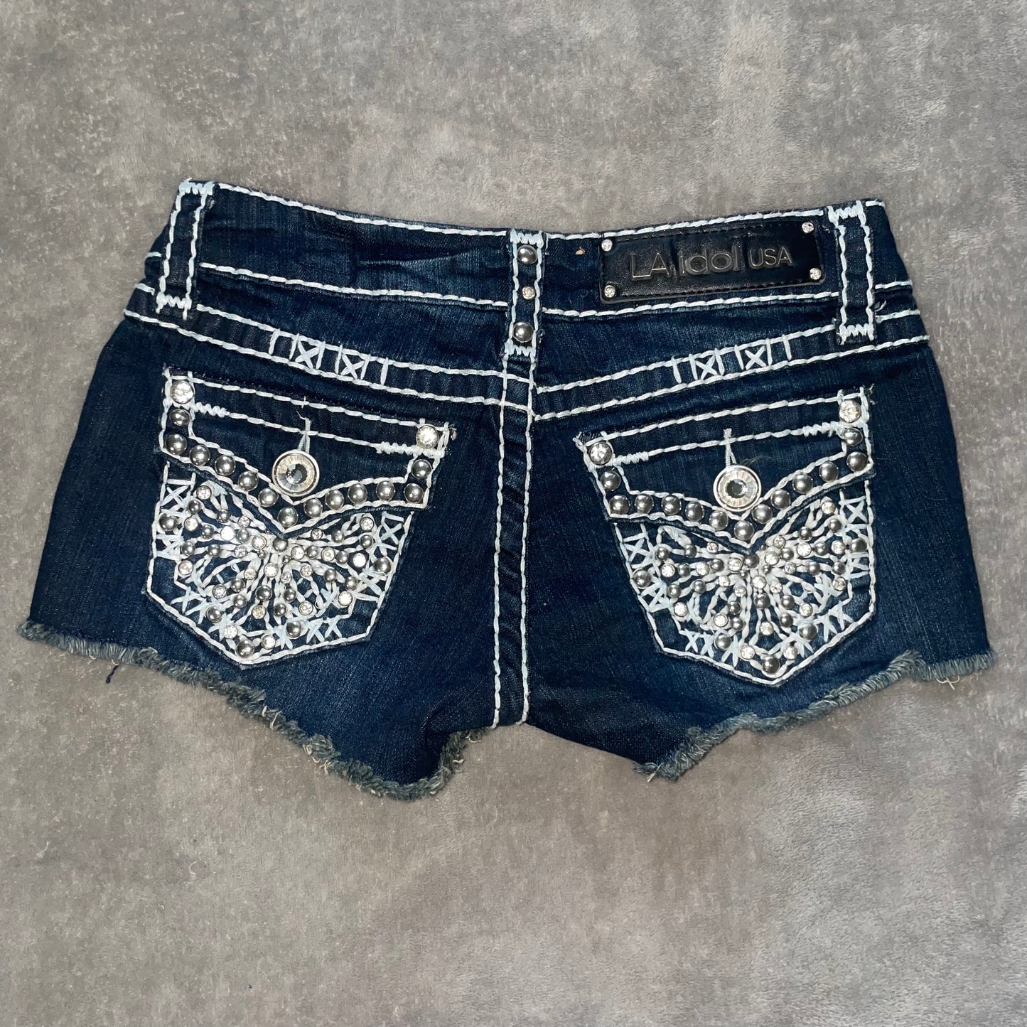 LA Idol rhinestone denim booty shorts