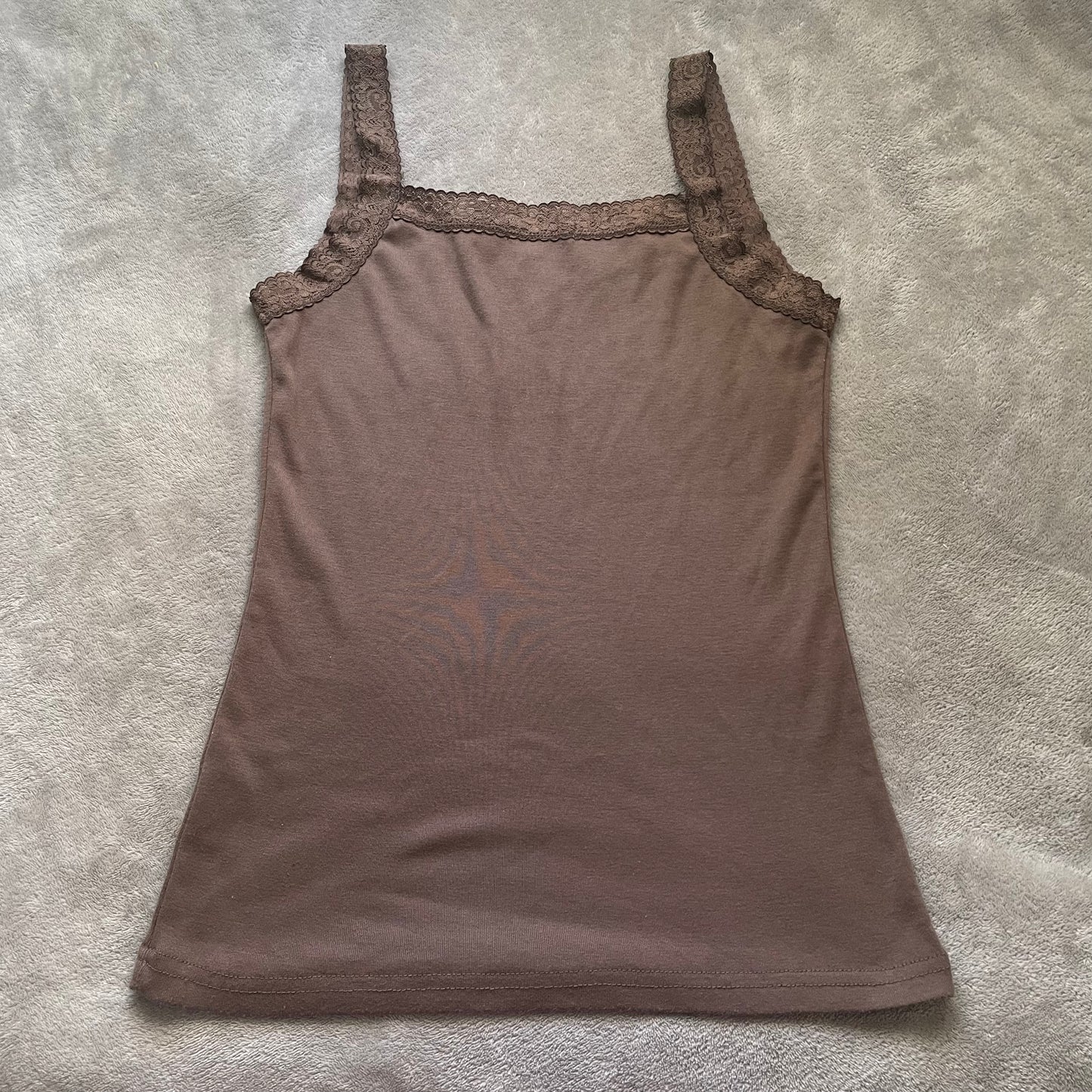 Brown lace trim cami top