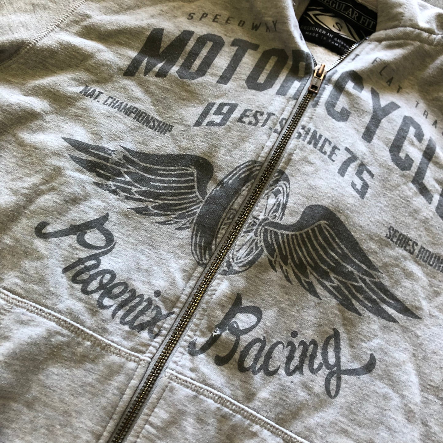 Motorcycle graphic zip up hoodie jumper