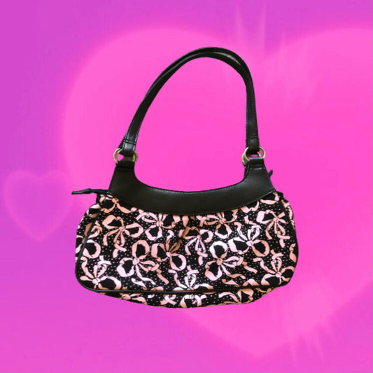 Pink and Black bow patterned mini bag