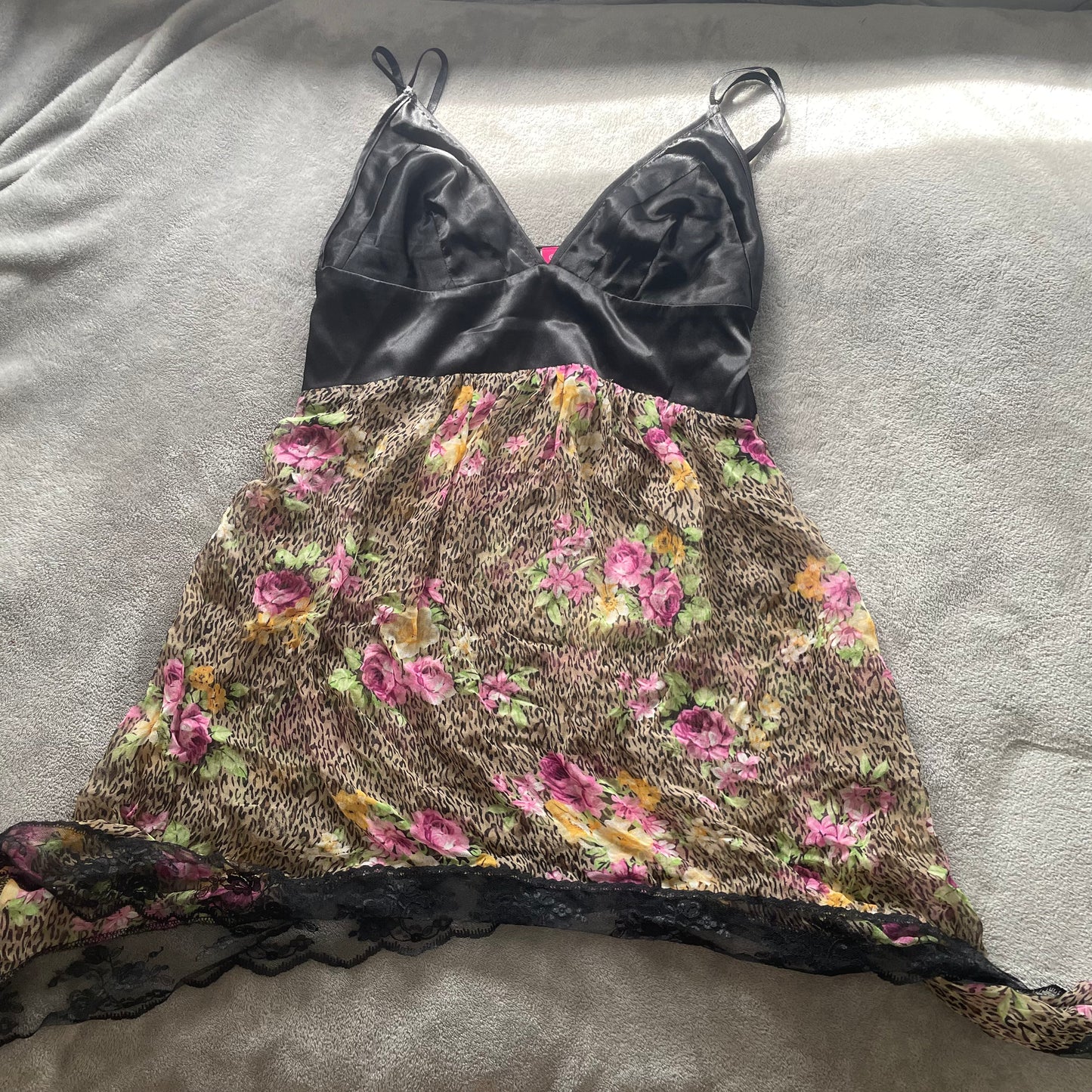 Satin and sheer floral mini dress